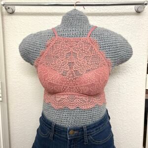 PINK Victoria’s Secret High Neck Dark Rose Pink Push Up Lace Bralette XS AA-B